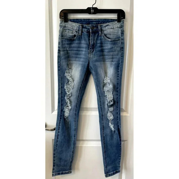 Nature Denim Mid Rise Skinny Blue Jeans Womens Size 26 Distressed stretch NWOT - Picture 1 of 5